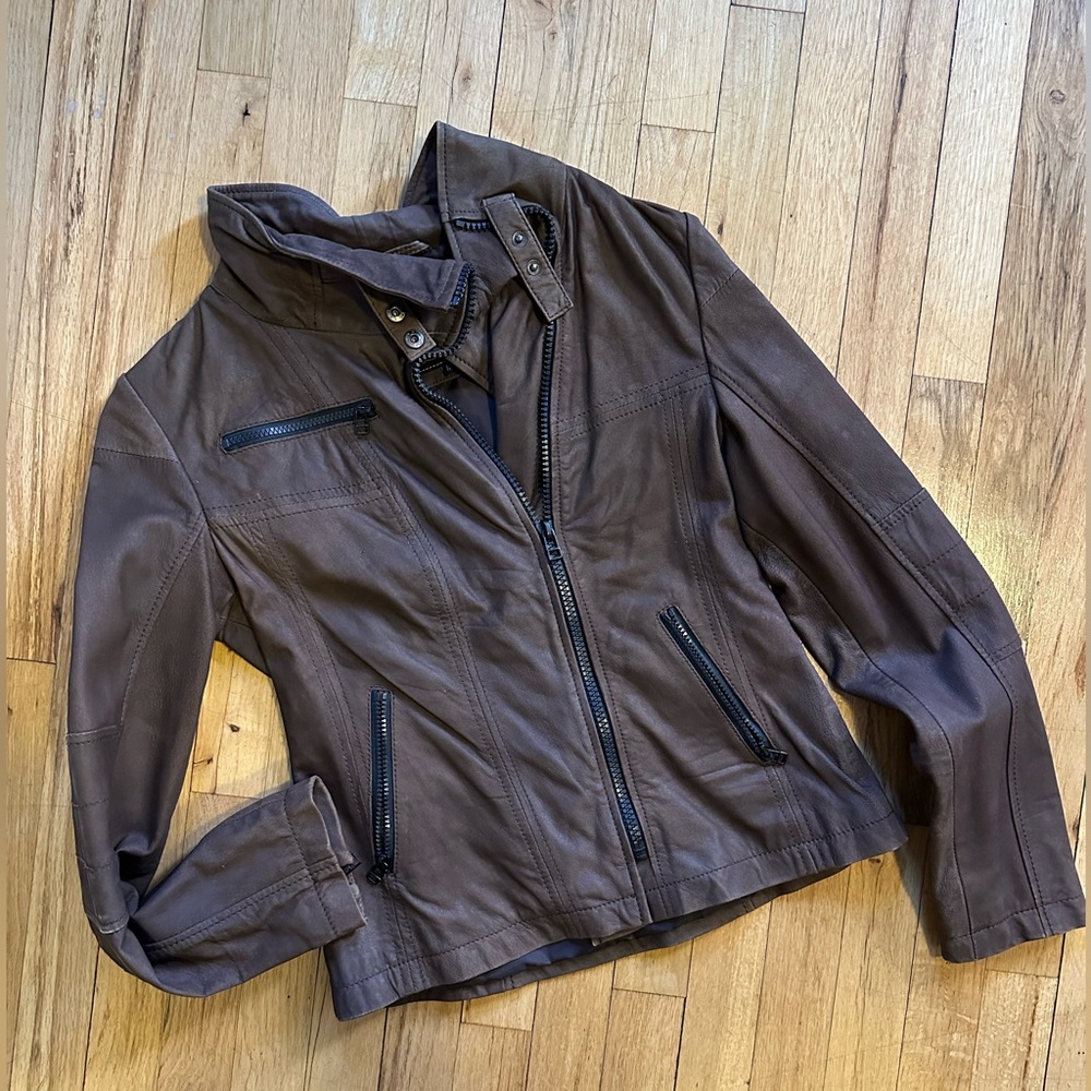 Buffalo Women’s Leather Jacket - Brown, Medium, 100% genuine leather